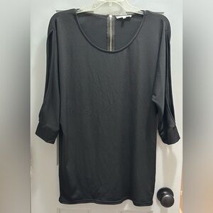 41 Hawthorn Womens Black 3/4 Sleeve Exposed Zipper Top Small Scoop Neck Shirt